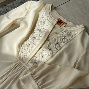 Tory Burch silk cream blouse 3/4 sleeve